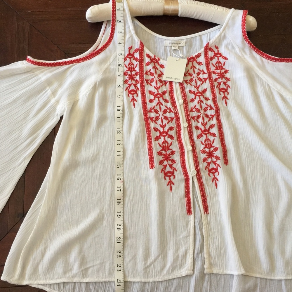 Jennifer Grace  BOHO Embroider Cold Shoulder NWT S